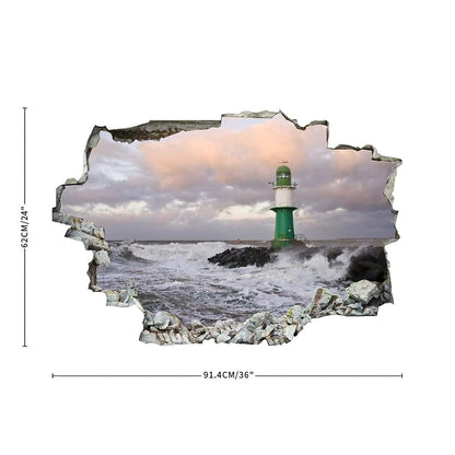Sea Waves Lighthouse Stone Cloud 3D Wall Decal Art Sticker