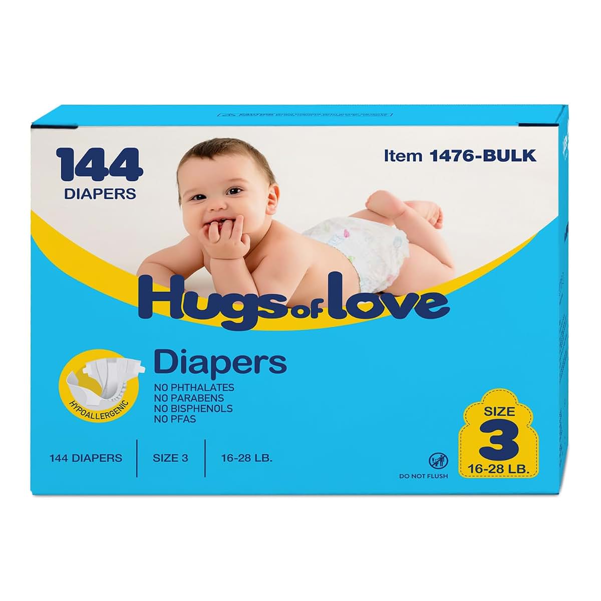 Dynarex Hugs-of-Love Diapers Size 3 High Absorbency 144 Count