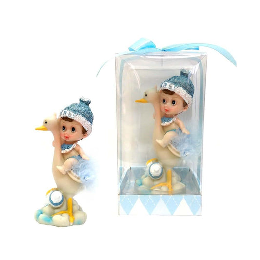 Lunaura Baby Keepsake Set of 12 Boy Baby Sitting on Stork Favors Blue