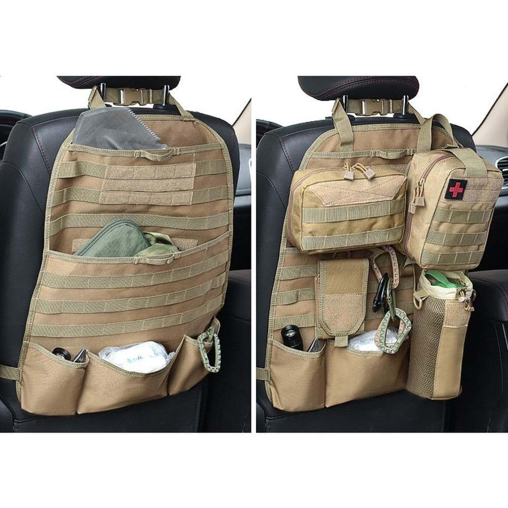 Wrumava Car Seat Back Organizer Tactical Molle Nylon Vehicle Panel Tan