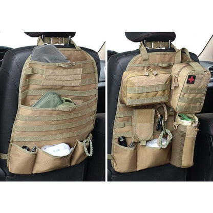 Wrumava Car Seat Back Organizer Tactical Molle Nylon Vehicle Panel Tan