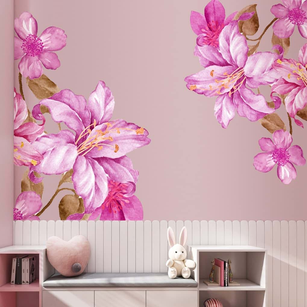 DTLIFEK Giant Pink Flowers Wall Decals For Nursery And Playroom Decor