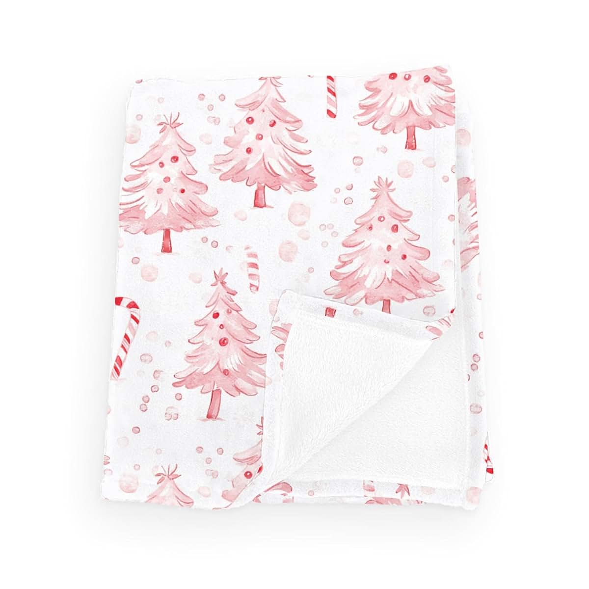Wicbfdfv Pink Christmas Pine Trees Candy Baby Blanket, 50x60 Inch Flannel Fleece