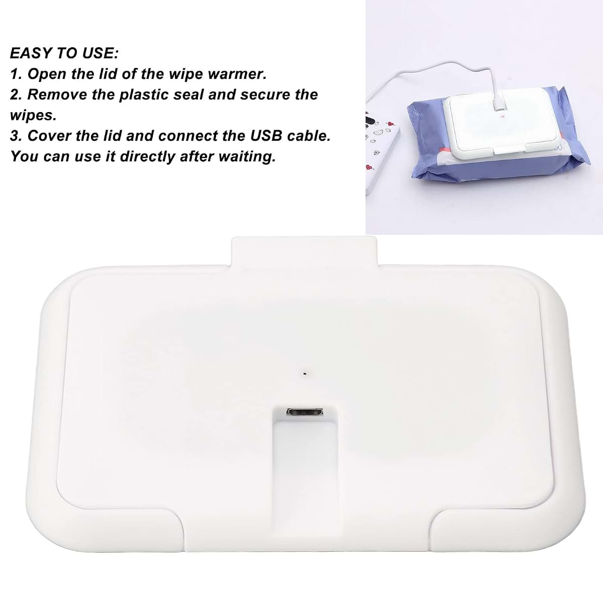 Yosoo Baby Wipe Warmer Case USB Heating, Ultra Thin White Dispenser
