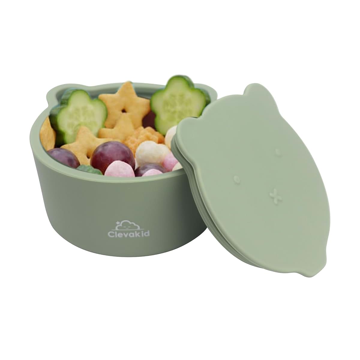 Clevakid Silicone Snack And Fruits Container In Green Olive Bear Design