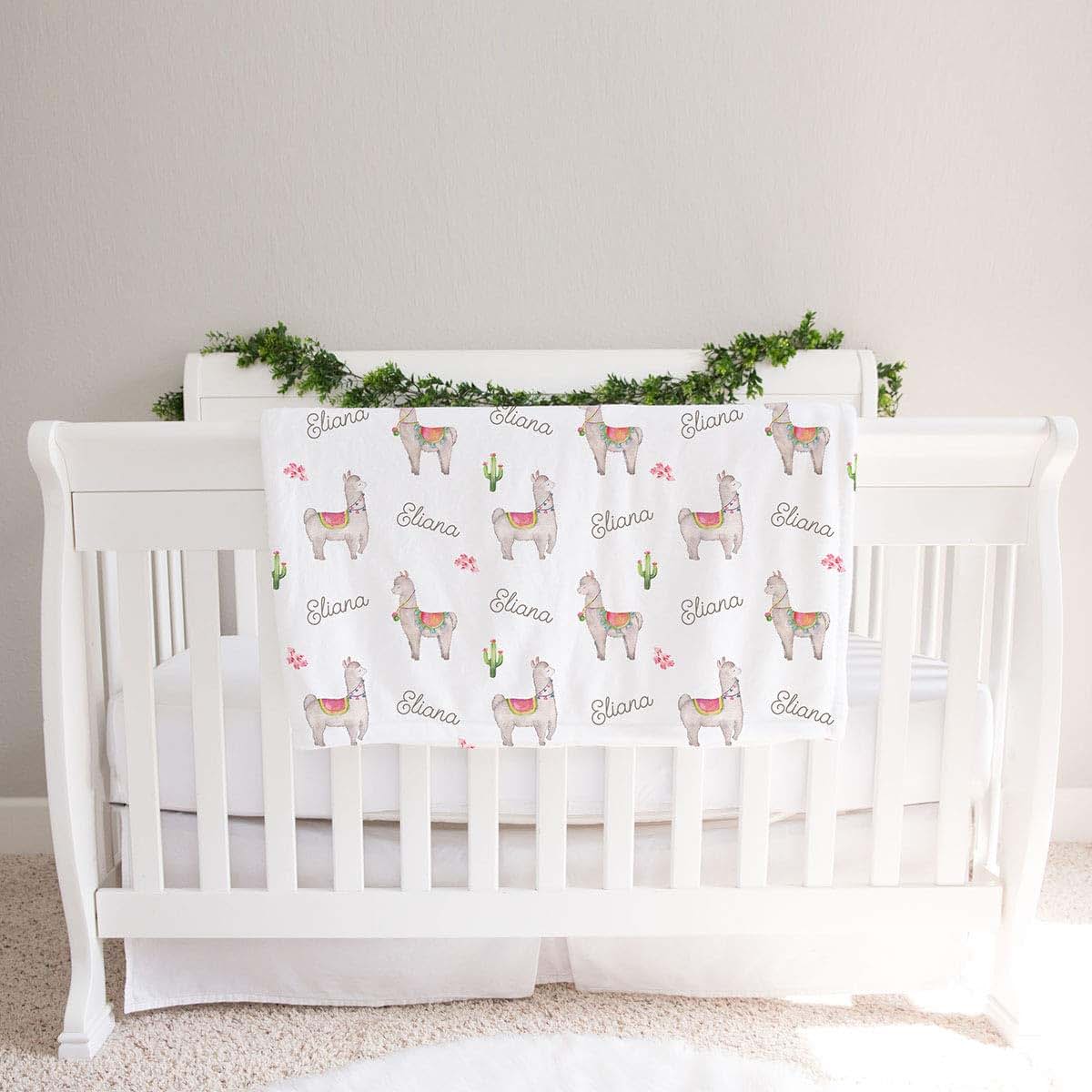 Lovable Gift Co Llama Personalized Fleece Baby Girl Receiving Swaddle Blanket (photo 2)