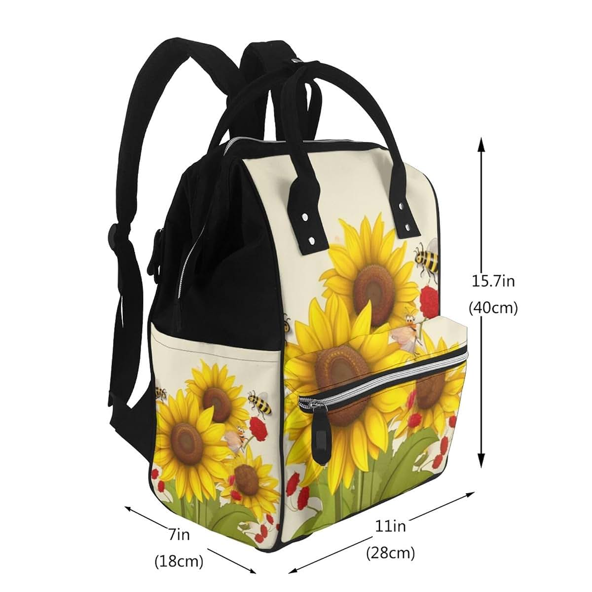 KLOPH Bees Sunflowers Daisy Rose Flowers Diaper Bag Backpack Mommy Bag Multifunction Travel Maternity Baby Changing Bags (photo 2)