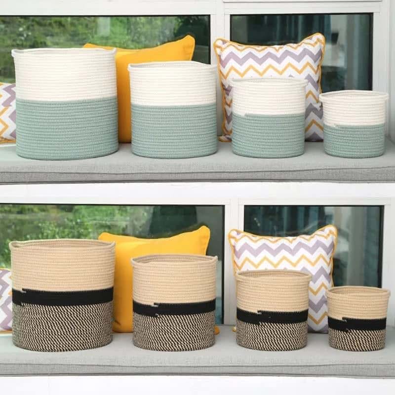 BabyOneStop Cotton Rope Laundry Basket with Handle for Kids Toys & Laundry Storage
