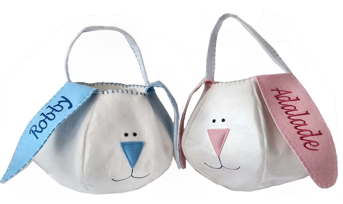 Easter-By-Stocking-Factory Personalized Pink Felt Bunny Easter Basket Tote (photo 2)