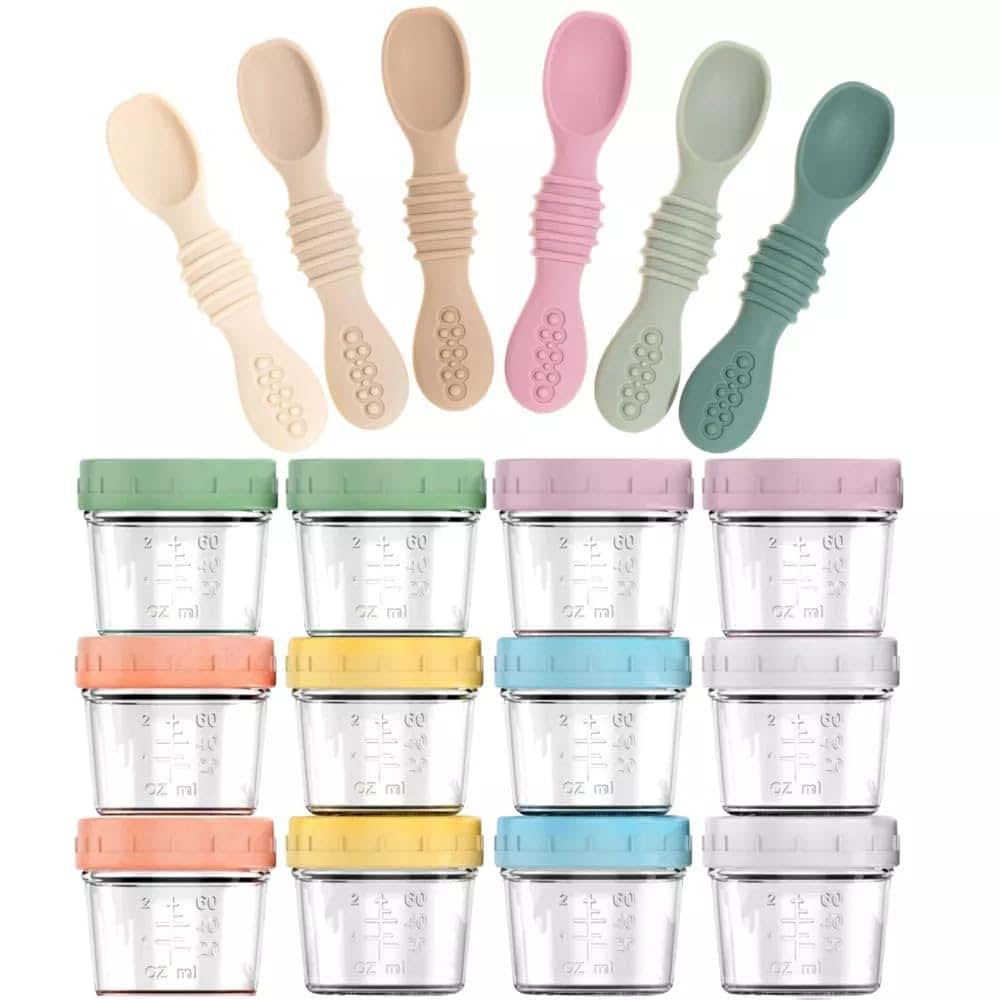 Baby One Stop Glass Food Storage Jars and Silicone Spoons Set