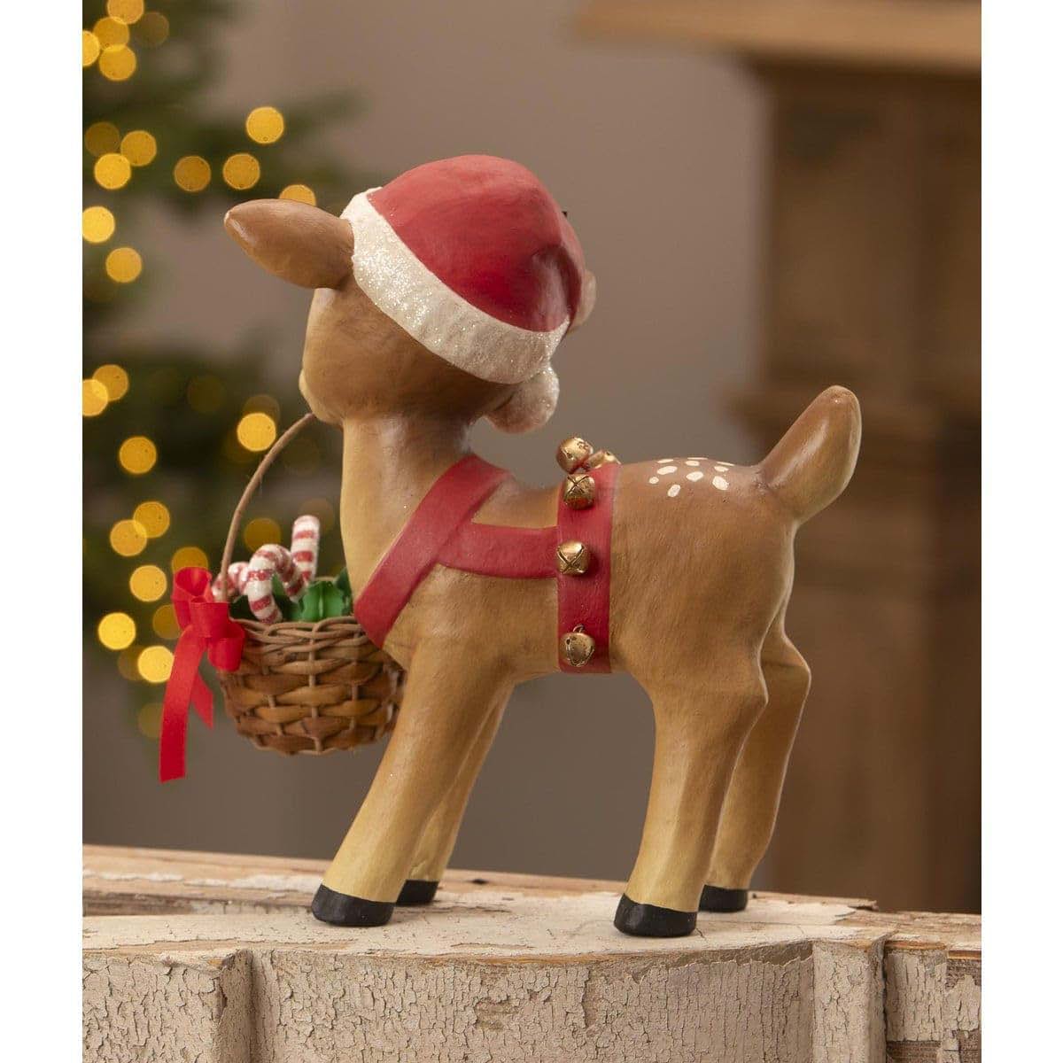 Bethany Lowe Reindeer Carrying Basket In A Rustic Style (photo 3)