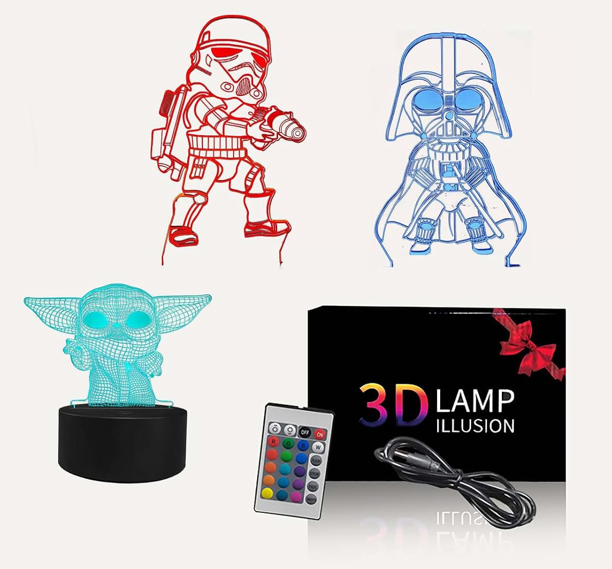 TITISKIN 3D Illusion LED Night Light, 16 Colors Touch Switch Lamp, 3 Patterns