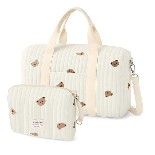 Uauai Hospital Bag and Diaper Bag Set, Cotton Quilted Duffle