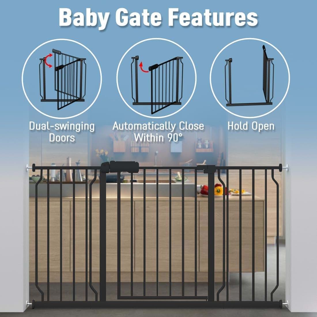 ALLAIBB Extra Wide 52.76-62.2" Pressure Mounted Baby Gate 30" Tall Black (photo 4)