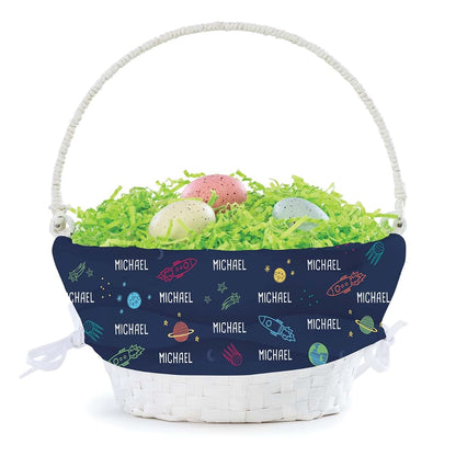 Personalized Planet Space Theme Personalized Easter Egg Basket with Handle and Custom Name | Spaceship Easter Basket