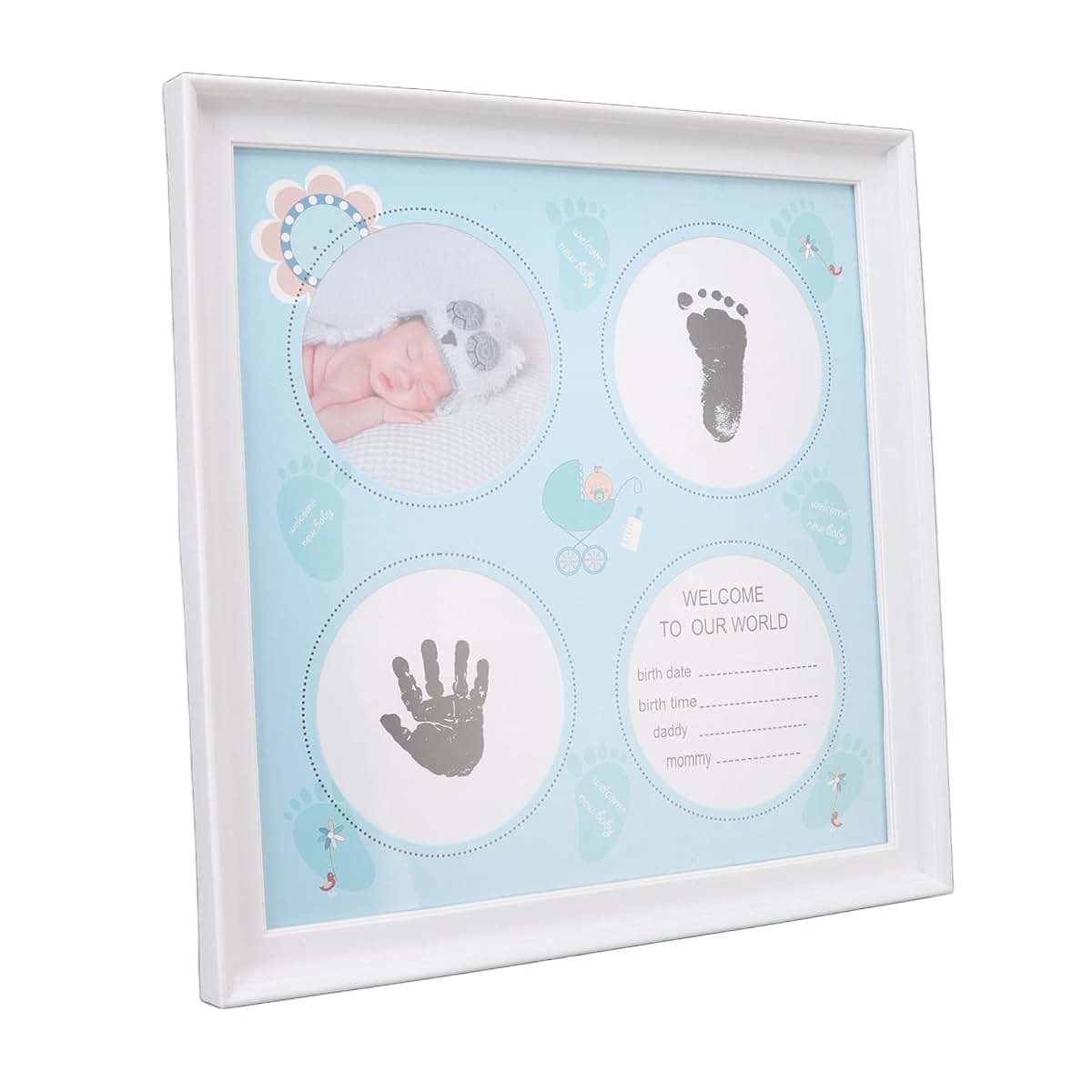 Kufoo Baby Handprint Footprint Kit, Wear Resistant Safe Baby Print Frame Kit for Display for Newborns (Blue)