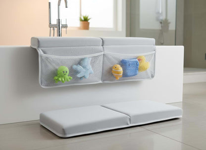 Little Boo Bath Kneeler and Elbow Rest Set with Toy Organizer Pockets, Light Grey