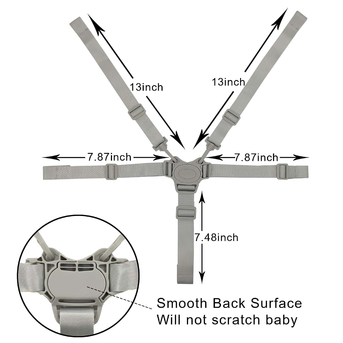 XQIGI Replacement 5 Point High Chair Harness Straps, Grey Button