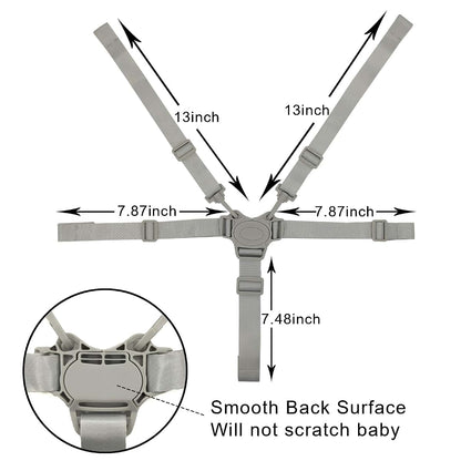 XQIGI Replacement 5 Point High Chair Harness Straps, Grey Button