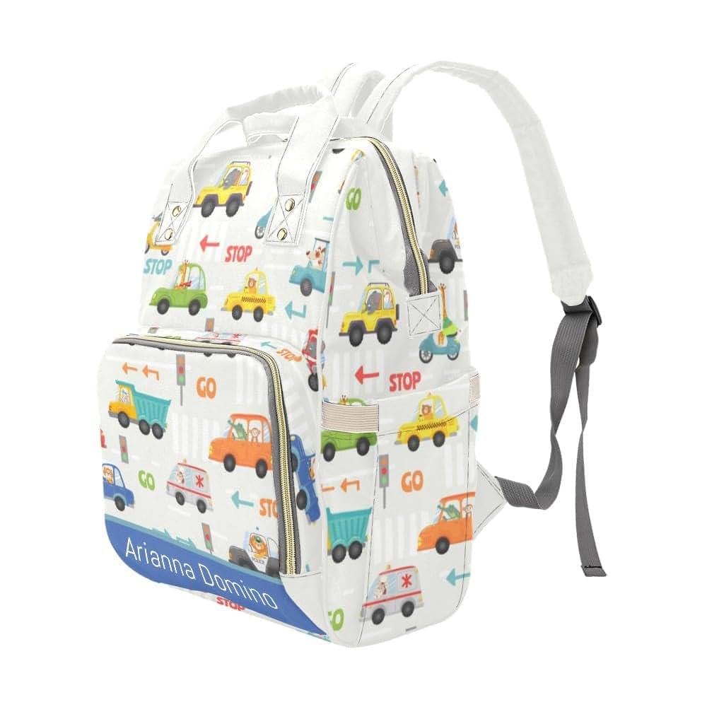 YallLocoMo Personalized Diaper Bag Backpack Gift Cute Transport Car Pattern Convenient and Durable: Waterproof (photo 4)
