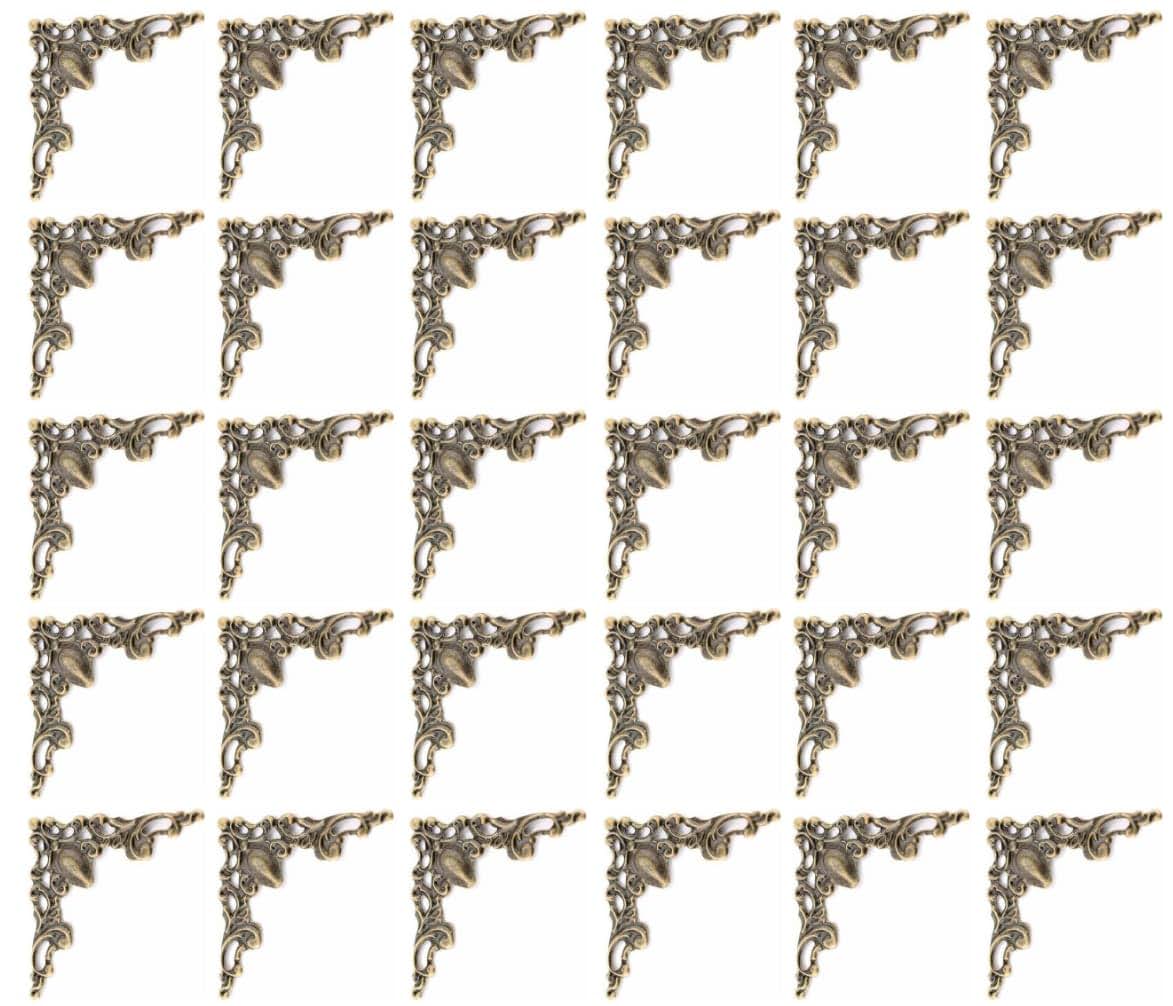 30 Pcs Antique Bronze Decorative Corner Protectors For Frames Boxes Albums