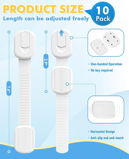 Roocickee 9 Pack Cabinet Locks Baby Proofing with 3M Adhesive, Adjustable No Drill Child Safety Latches