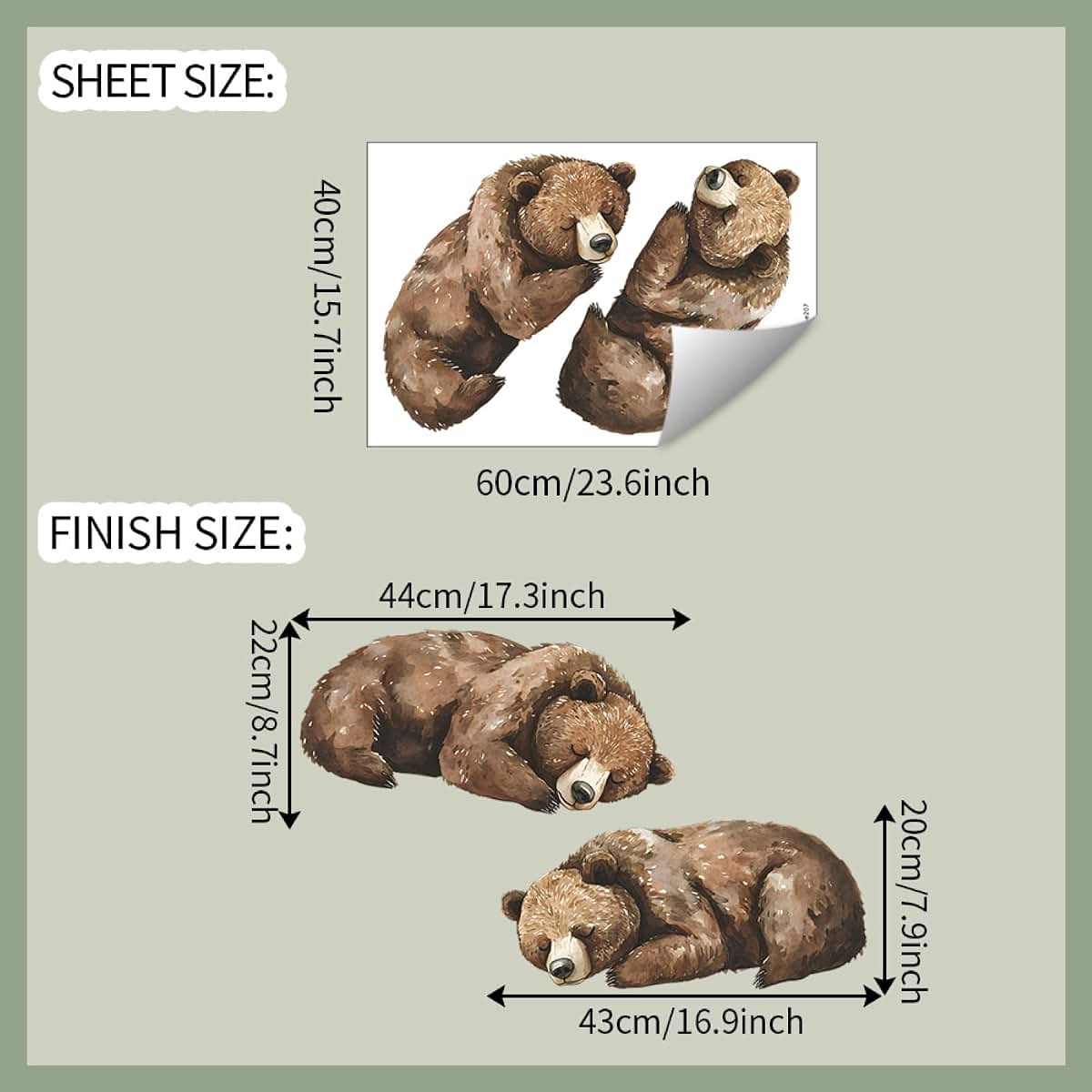 Achang Watercolor Sleeping Brown Bears Wall Decals Set (photo 2)