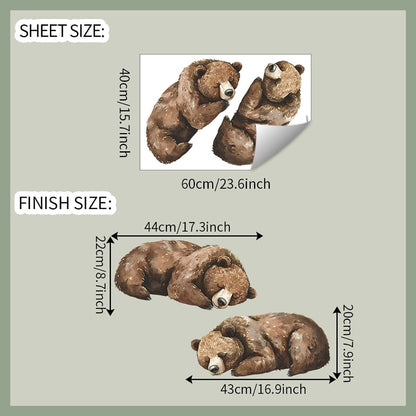Achang Watercolor Sleeping Brown Bears Wall Decals Set (photo 2)
