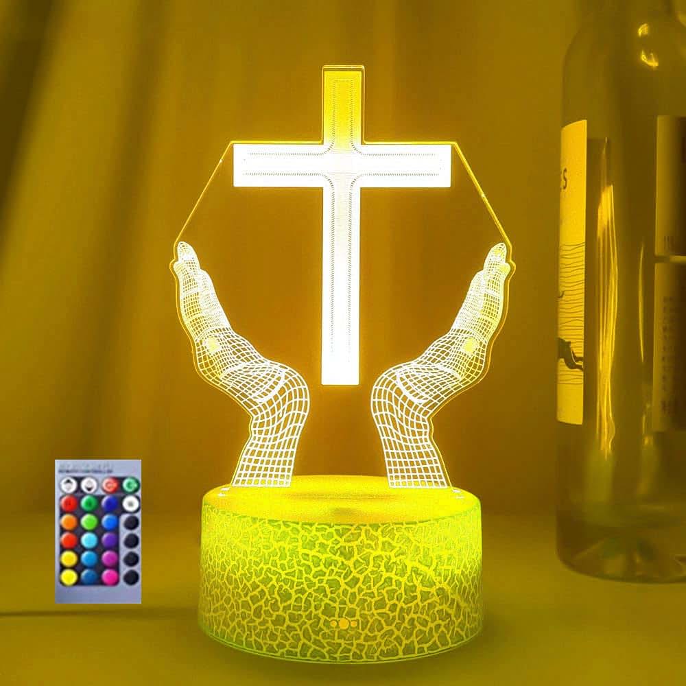 Jinnwell 3D Jesus Cross Night Light Lamp 7 Color Changing Acrylic USB