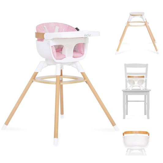 Evolur Ann 4-in-1 High Chair for Baby and Toddler, 360 Rotating Seat, Pink