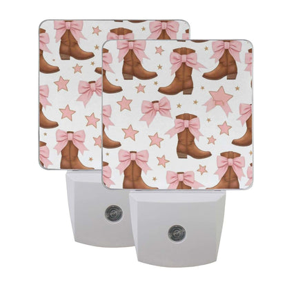 Aslsiy Cowgirl Boots LED Night Light with Pink Bow, 2-Pack Plug-in Dusk to Dawn Sensor
