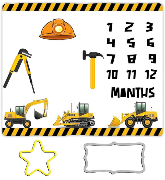 BTXFME25 Construction Vehicle Milestone Blanket, 48x40in Flannel Baby Gift