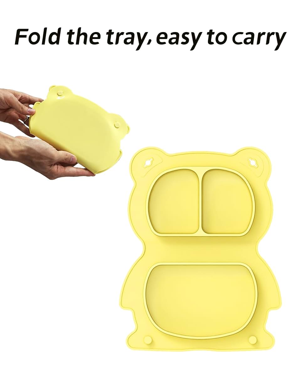 Cusvuevi Silicone Baby Feeding Set Foldable, Portable Baby Led Weaning Supplies With 1 Pack Divided Plate, Bib, Spoon (photo 3)