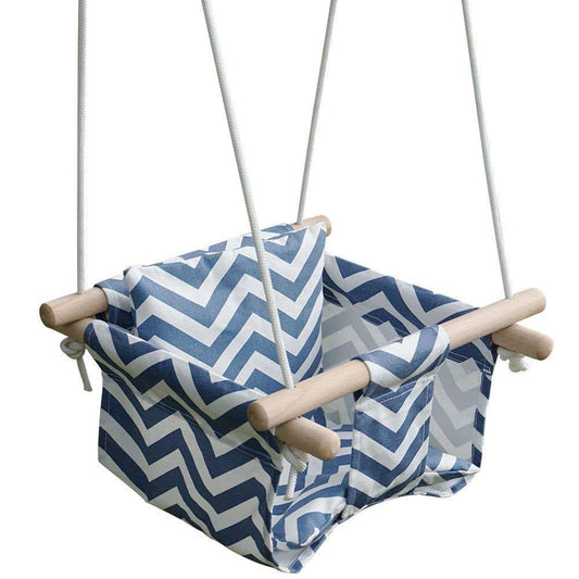 SAKEY Baby Child Safety Canvas Hanging Swing seat Wooden Indoor Outdoor Baby Child Hammock (Blue and White Stripes)