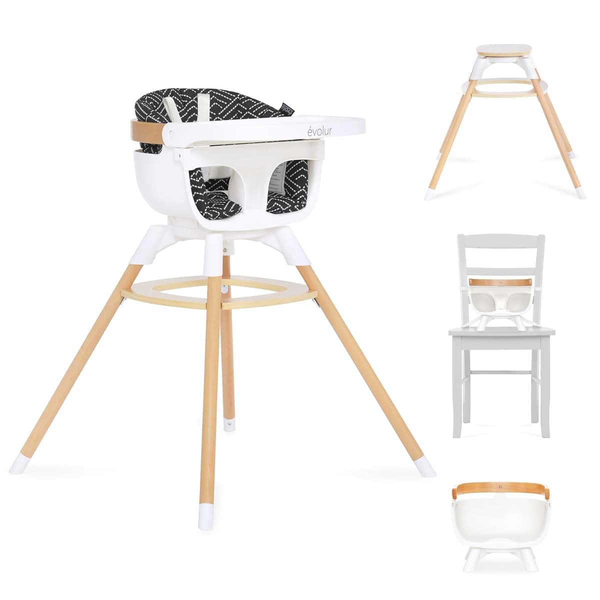 Evolur Ann 4-in-1 High Chair with 360 Rotating Seat in Black