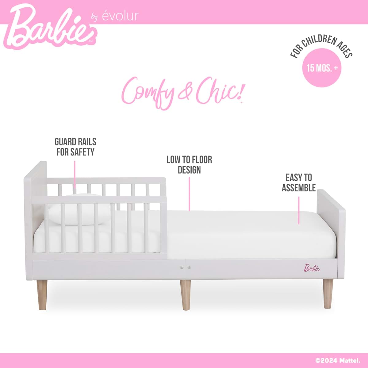 Evolur Barbie Los Altos Wooden Toddler Bed, Lavender Sky (photo 3)