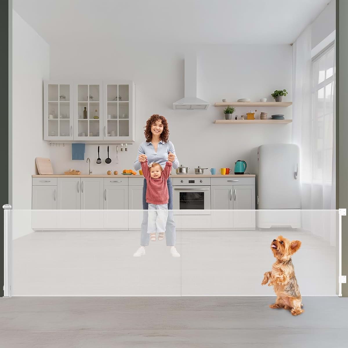 Neatki 190-Inch Retractable Baby & Dog Gate, Double Lock (White)