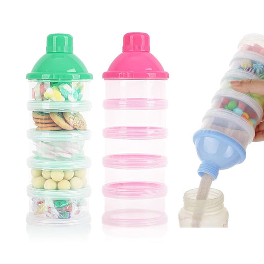 Manwetye 5-Layer Baby Milk Powder Dispenser And Snack Container (Pink + Green, 2 Pack)