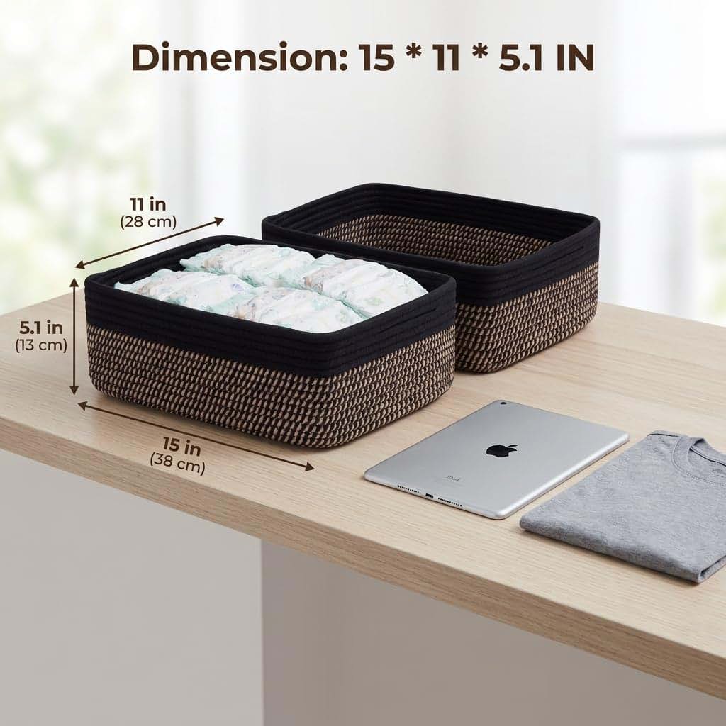 Britwicfr Shallow Woven Storage Basket 2 Pack