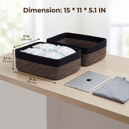 Britwicfr Shallow Woven Storage Basket 2 Pack