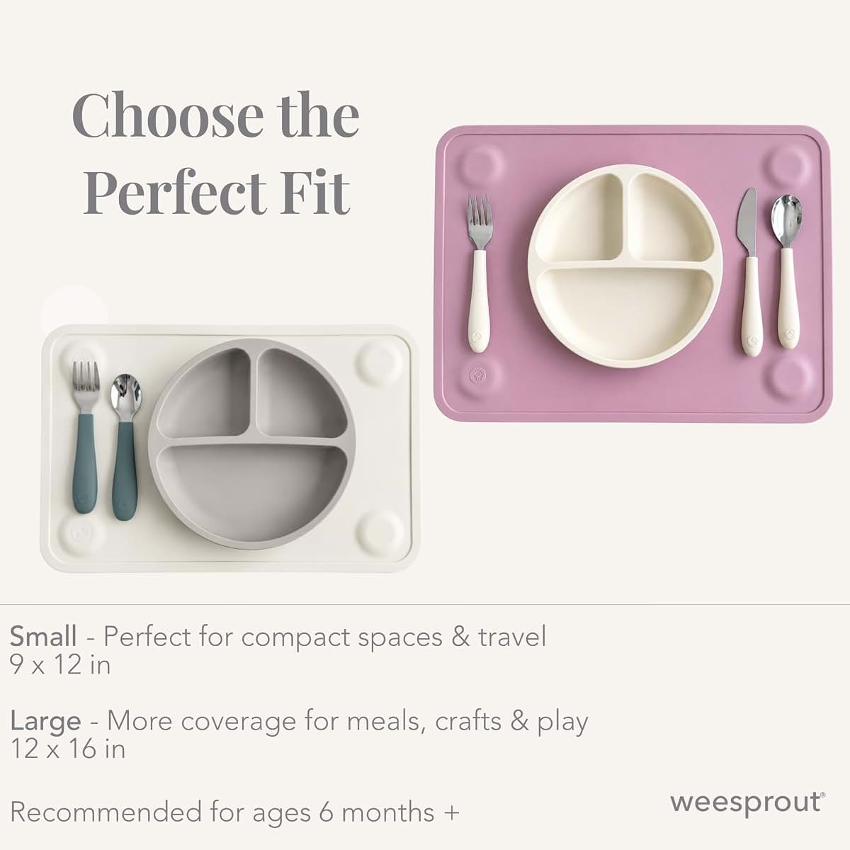 WeeSprout Silicone Suction Placemats with Raised Edges, 2 Pack