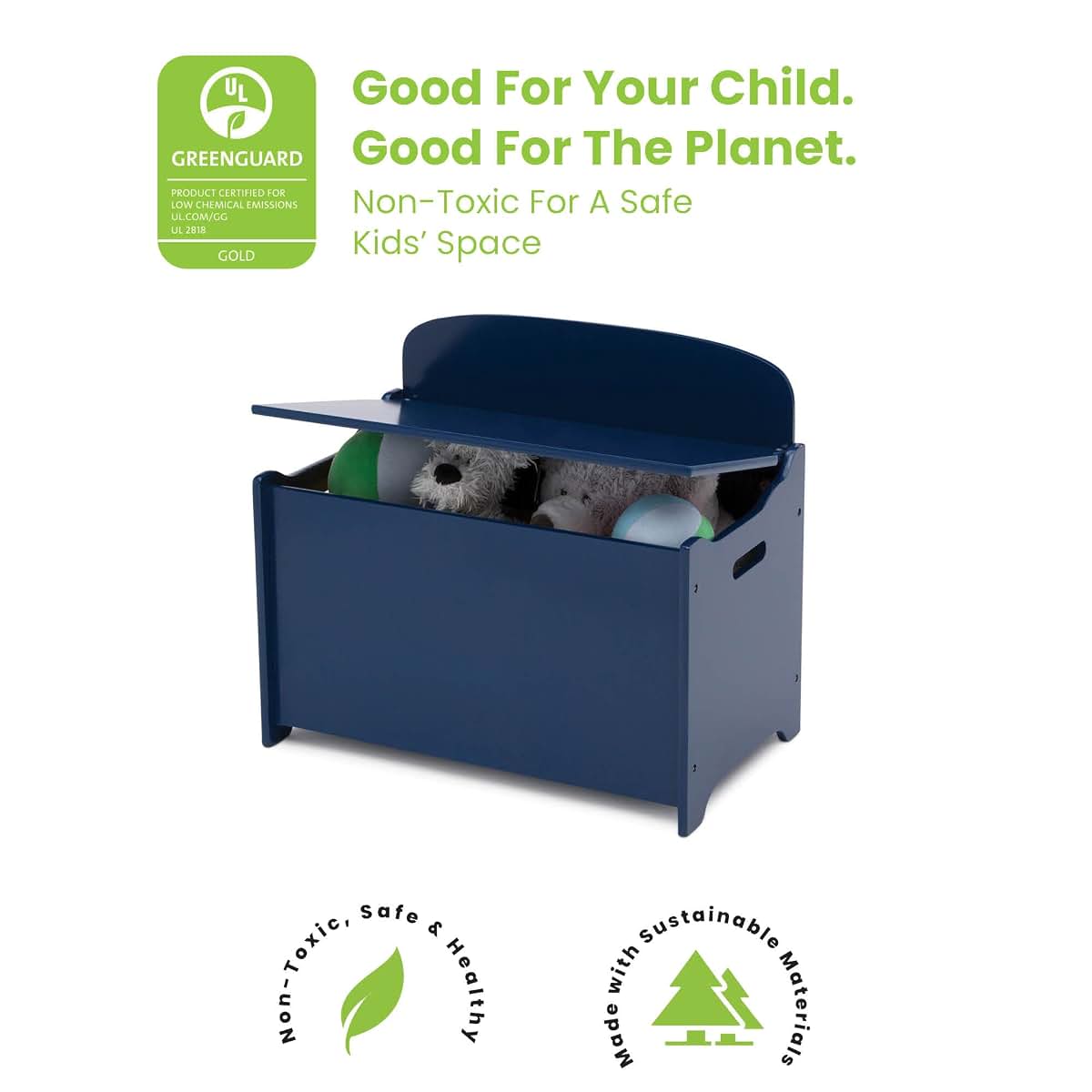 Delta Children MySize Deluxe Toy Box in Deep Blue Storage Organizer