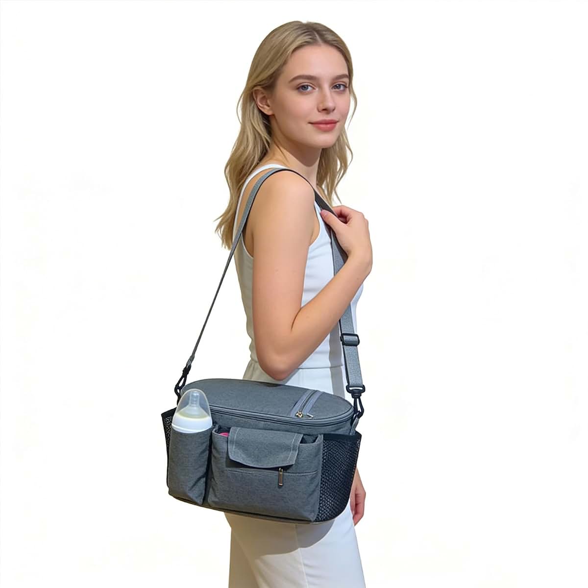 Berhapy Small Diaper Bag Travel Tote Bag with Stroller Hooks and Adjustable Strap (photo 2)