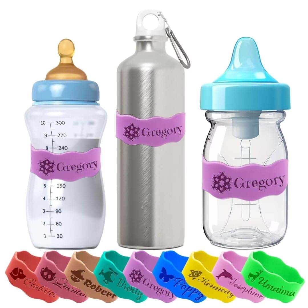 Yibairui Personalized Silicone Bottle Straps - Customizable Baby Bottle Labels with Engraved Names for Day CareReusable
