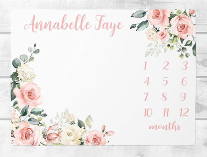 UnoCo Floral Milestone Blanket Girl, Vintage Floral Baby Month Blanket, Personalized Baby Girl Shower Gift, Baby Girl
