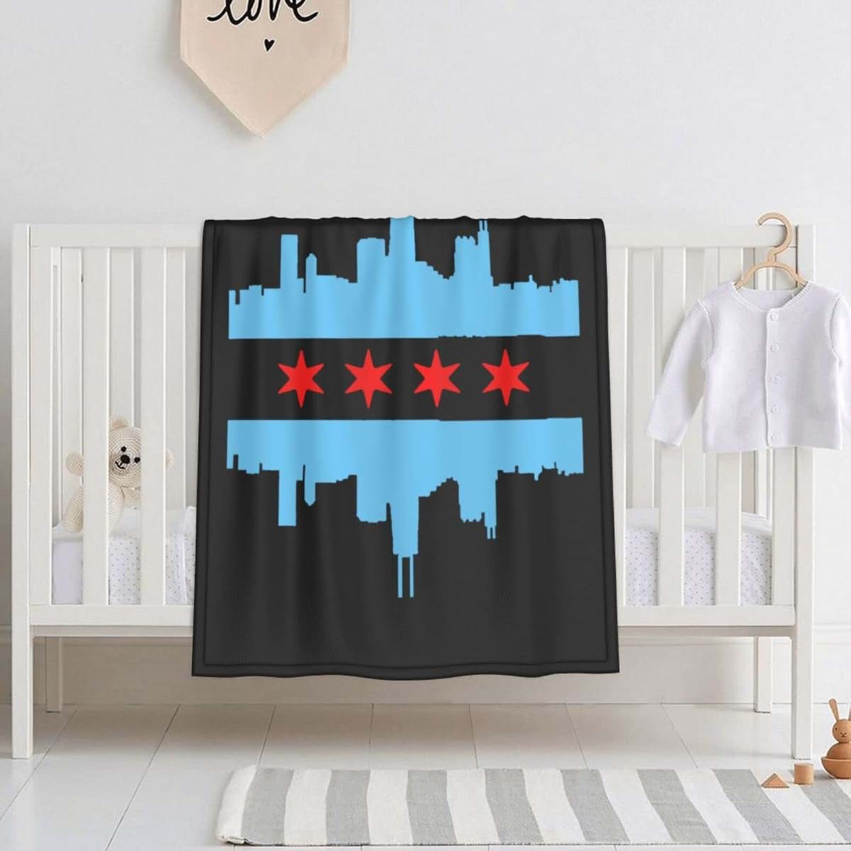 FULVO Baby Blanket Chicago Flag Skyline Baby Swaddle Blankets 30"X 40" Blanket Shower Gifts Toddler Bedding