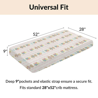 Cstdyfrv Cute Bears Boho Flowers Fitted Crib Sheet for Standard Mattresses (photo 4)
