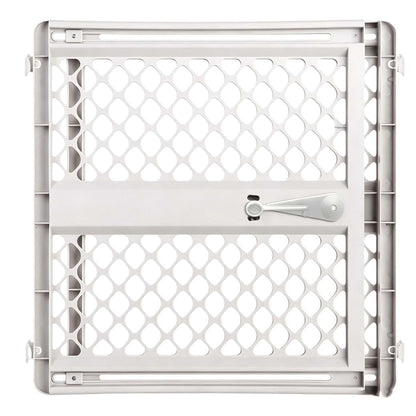 PEDXVNI Pressure-Mount Plastic Safety Gate with Tool-Free Installation, One-Hand Operation, Wall Cups, Adjustable