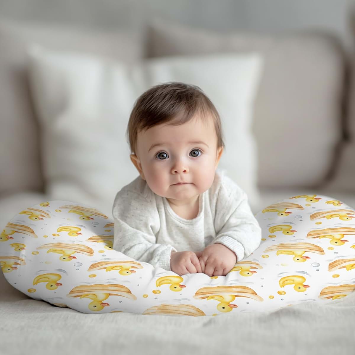 Wicbfdfv Cute Yellow Ducks Boats Nursing Pillow Cover (photo 3)