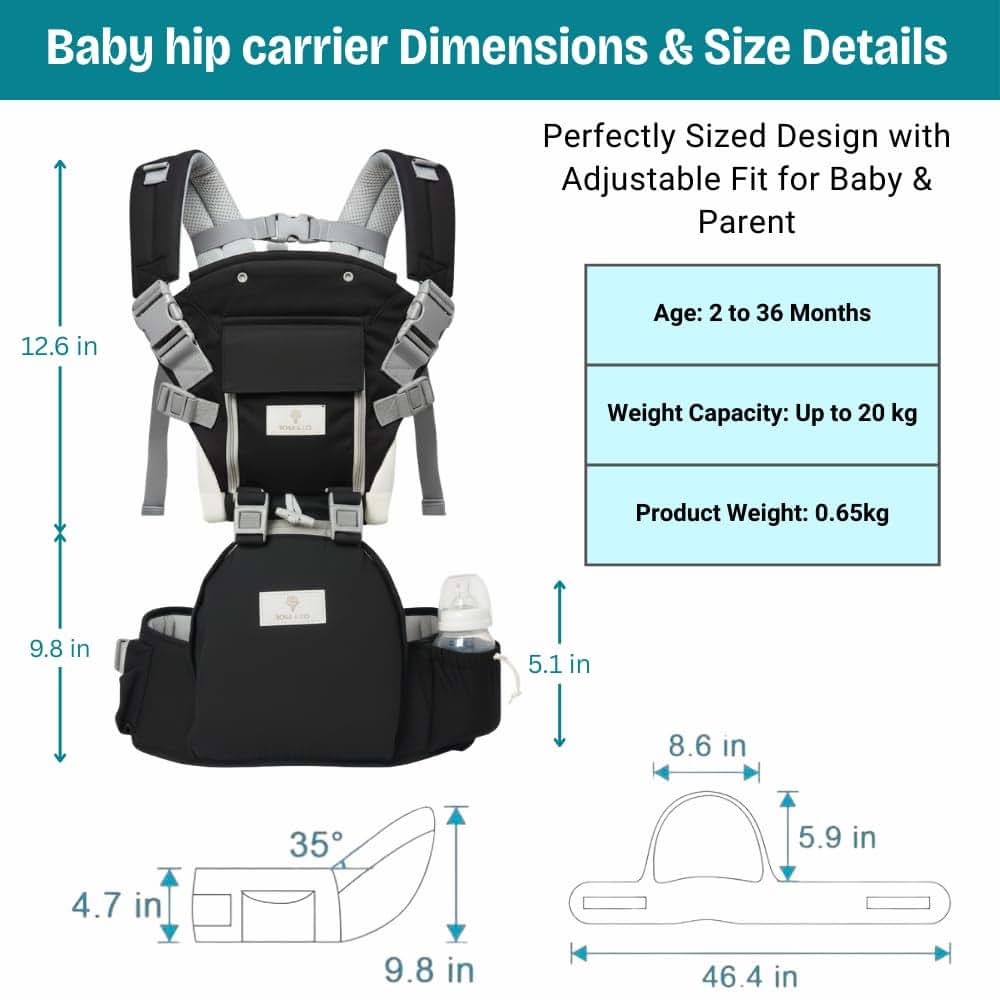 SOSA & CO 6 in 1 Ergonomic Baby Carrier with Hip Seat - Newborn to Toddler - Black (photo 2)